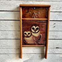 Owl clock handmade washboard 80s kitsch barn owls