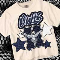 Retro Glitter Stars Mascot- OWLS PNG - School Spirit - Blue Glitter
