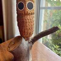 Adorable Handcarved, Signed Owl Carving