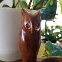 Vintage wooden owl sculpture, hand carved, felted base, bookshelf bird