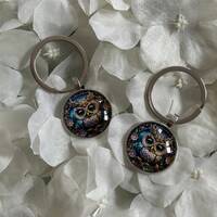 Owl Keyring | Glass Cabachon Keyring | Bird Keyring
