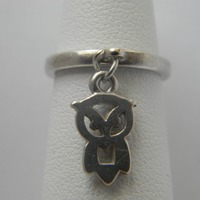 James Avery 1970s Sterling Silver 925 Retired OWL Dangle Charm Ring Size 3 Rare Piece! Vintage