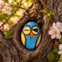 Hand-Painted Winking Owl Stone, Arizona River Rock Art