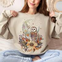 Luna Owl Sweatshirt, Cottagecore Boho Floral Owl Sweater, Celestial Mystical Moon Jumper Shirt, Aest