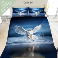 Snowy Owl Bedding Set, Duvet Set, Comforter Set Or Quilt Set, Owl Decor, Gift for Owl Lovers, Wildli