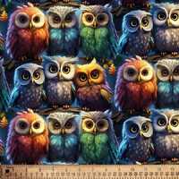 Owls Colorful Birds Digital Cotton Print Fabric By the Yard