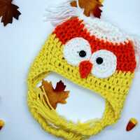 Candy Corn Owl Beanies, fall owl hats, candy corn beanies, candy corn hats, family owl hats, owl ear