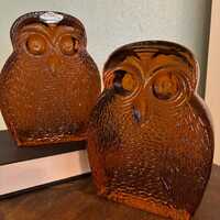 Vintage Pair Blenko Owl Bookends in Amber Color