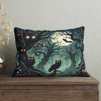 Haunted Forest Decorative Lumbar Pillow, Spooky Owl Pillow, 20x14 Halloween Cushion, 25x18 Scary Thr