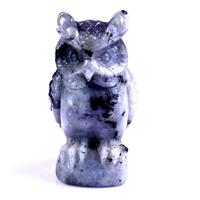 Labradorite Crystal Owl Sculpture: Hand Carved Home Decor (3.1")