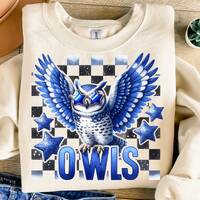 Owls Png, Sublimation Design, Mascot Png, Royal Blue Owl Png, Sport Png, Checkered Png, T-Shirt Desi