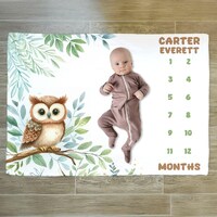 Personalized Owl Milestone Blanket: Plush Baby Boy Gift