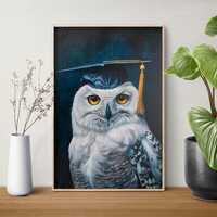 Graduation Cap White Owl Jigsaw Puzzle, 110/252/520/1014 Piece, Kids Adults Puzzle, Snowy Owl Decor,