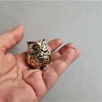 Tiny Brass Owl Figurine: Greek Folk Art Sculpture