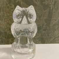 Clear Sculpted Glass Owl Figurine / Made in Western Germany / Owl Collectible / Glass Art Sculpture