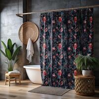 Gothic floral Shower Curtain Rose Owl Bathroom decor Mystical modern home decoration Halloween inspi