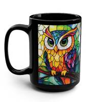 Personalizable Stained Glass Owl Mug Artistic Owl Coffee Cup, Owl Lover Mug Gift for Friend Vibrant 