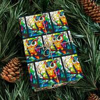 Owl Gift Wrapping Paper with Stained Glass Design EcoFriendly Wrapping Paper Owl Gift Paper for Owl 
