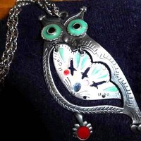 Sweet Retro Designer Celebrity Silver Enamel Vintage Owl Necklace