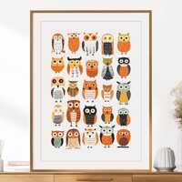 Whimsical Autumn Owls Print | Fall Wall Art Decor | Tiny Owl Illustration | Seasonal Printable Wall 