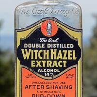 Unusual antique OWL DRUG Co bottle w/ pic Owl molded in oval glass panel and COPIED label