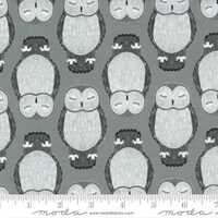 Moda Owl Fabric, Large Print Cotton, One Yard Only, Nocturnal, Sleeping Owl, Gray Fabric, Black and 