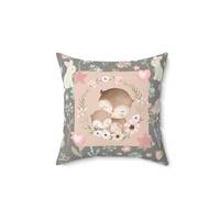 Mommy Owl with Baby-Spun Polyester Square Pillow