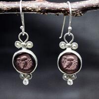 Owl Intaglio Glass Earrings | 925 Sterling Silver | Ancient Roman Athena Earrings | Greek Goddess Ea