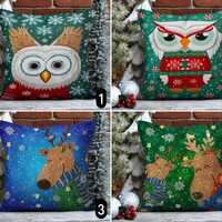 Cute Holiday Owls Deers Pillow Cover, Blue Green Winter Animals in Sweaters Cushion Cover, Festive S