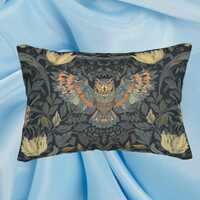 Decorative Owl Throw Pillow with Vintage Botanical Design - Unique Lumbar Cushion - Boho Woodland Ac