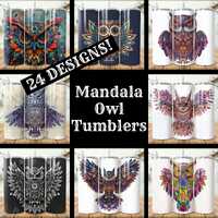 Mandala Owl Tumbler Wrap Bundle: 24 Designs (Digital Download)