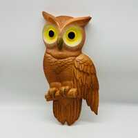 Vintage 1978 Miller Studio Chalkware Owl Brown Yellow Fall Wall Art 70s Decor