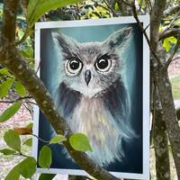 Great Horned Owl Fledgling Baby Print from Original Art by Melissa Jackson Raptor Owl Coraggio