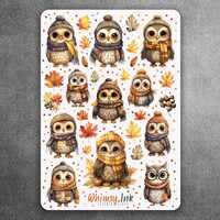 Autumn Owls Vinyl Sticker sheet | Great for Planners, Journaling, Scrapbooking, Bullet Journals, Etc