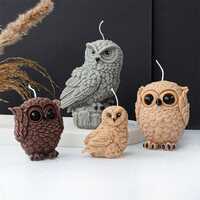 Cover Ears Owl Scented Candle Silicone Mould 3D Wooden Stake Owl Resin Plaster Jewelry Mould