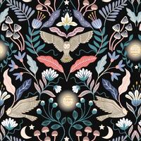 Enchanted Owl on Midnight with Gold Metallic, 100% Cotton Quilting Fabric from Lewis and Irene