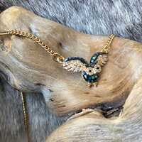 Abalone shell and rhinestone owl chain necklace, gold tone stainless steel chain, Athena’s fam