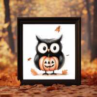 Cute Halloween Owl Print, Pumpkin Owl Wall Art, Fall Autumn Decor, Animal Illustration, Kids Room Ar