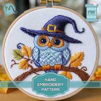 Owl Halloween Embroidery Pattern Template. Embroidery Stitch Guide for beginners, DMC Color and stit