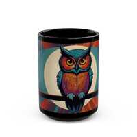 Pop Art Owl Mug | Vibrant Eastern Screech Owl | Retro Comic Style Coffee Mug | Bright Colors and Bol