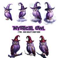 Mystical Magic Owl Clipart Bundle - Magic Owl Png, Wizard Owl, Owl Illustration for Owl Sublimation