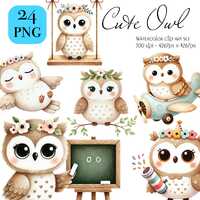 Watercolor Owl Clipart Set: Baby Animal Illustrations (PNG Digital Download)