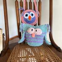 Owl Purse and Plushie, Hand Crocheted to Hold Small Treasures