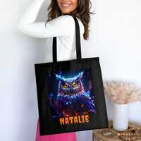 Custom Glowing Owl Tote Bag, Mystical Forest Design, Eco-Friendly