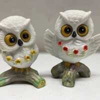 Vintage Enesco Miniature Owl Figurine Set - Silly - Wide Eyed