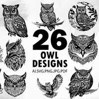 Owl Clipart Bundle: Forest Animal SVG, PNG, PDF (Digital Download)