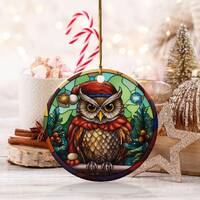 Christmas Owl Ornament, Ceramic Look Owl Decor, Holiday Owl Decoration, Festive Owl Art, Christmas T