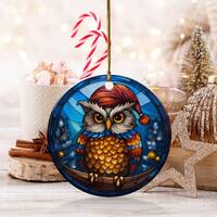 Christmas Owl Ornament, Ceramic Style, Holiday Tree Decoration, Unique Christmas Gift, Festive Home 