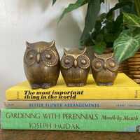 Three brass owls
