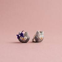 Cute owl clip on earrings for kids Y3-8 | grey mismatched owl ear clips | toddlers first earrings | 